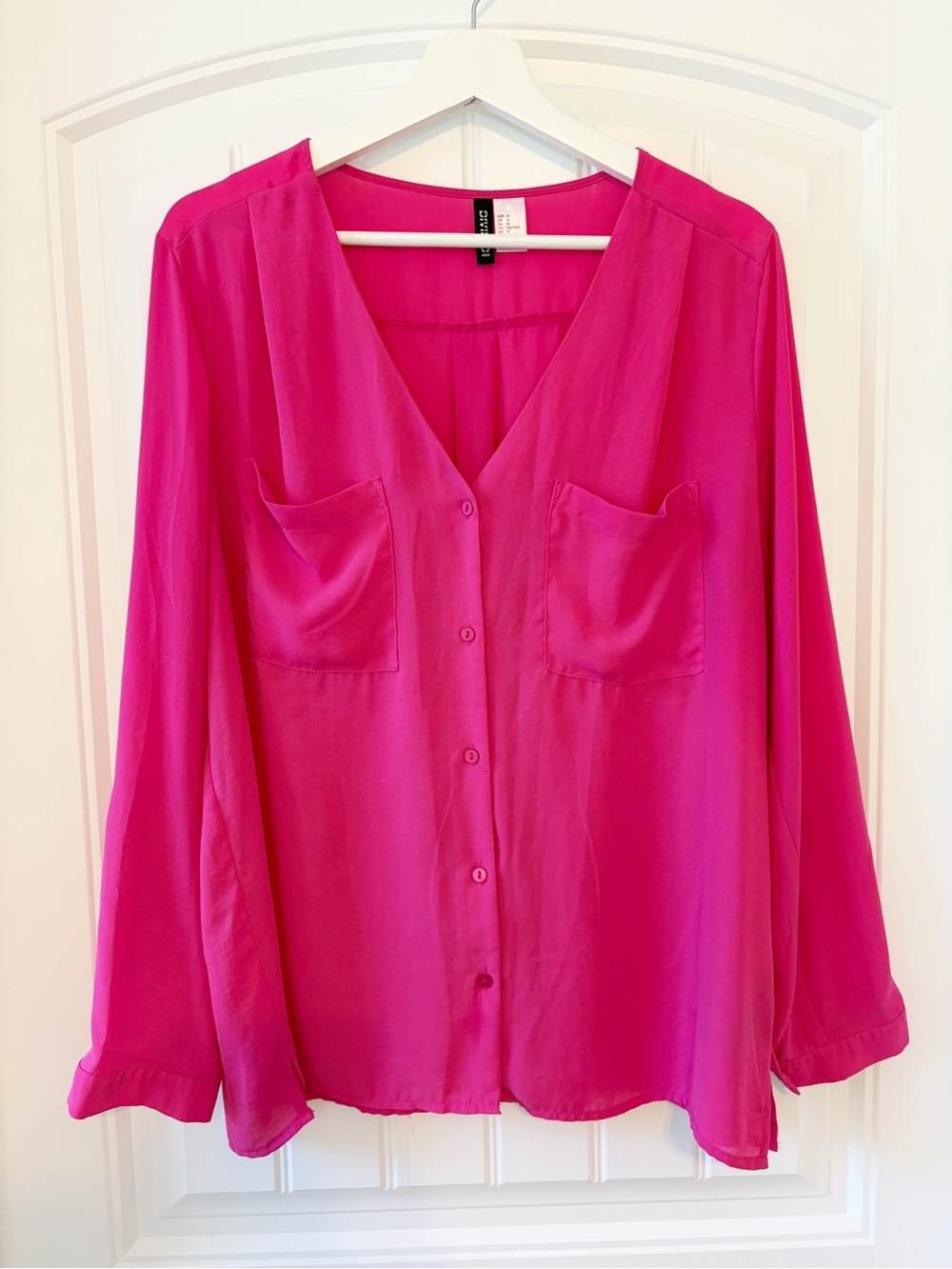 H&M Fuchsia Button-Down Blouse with Chest Pockets